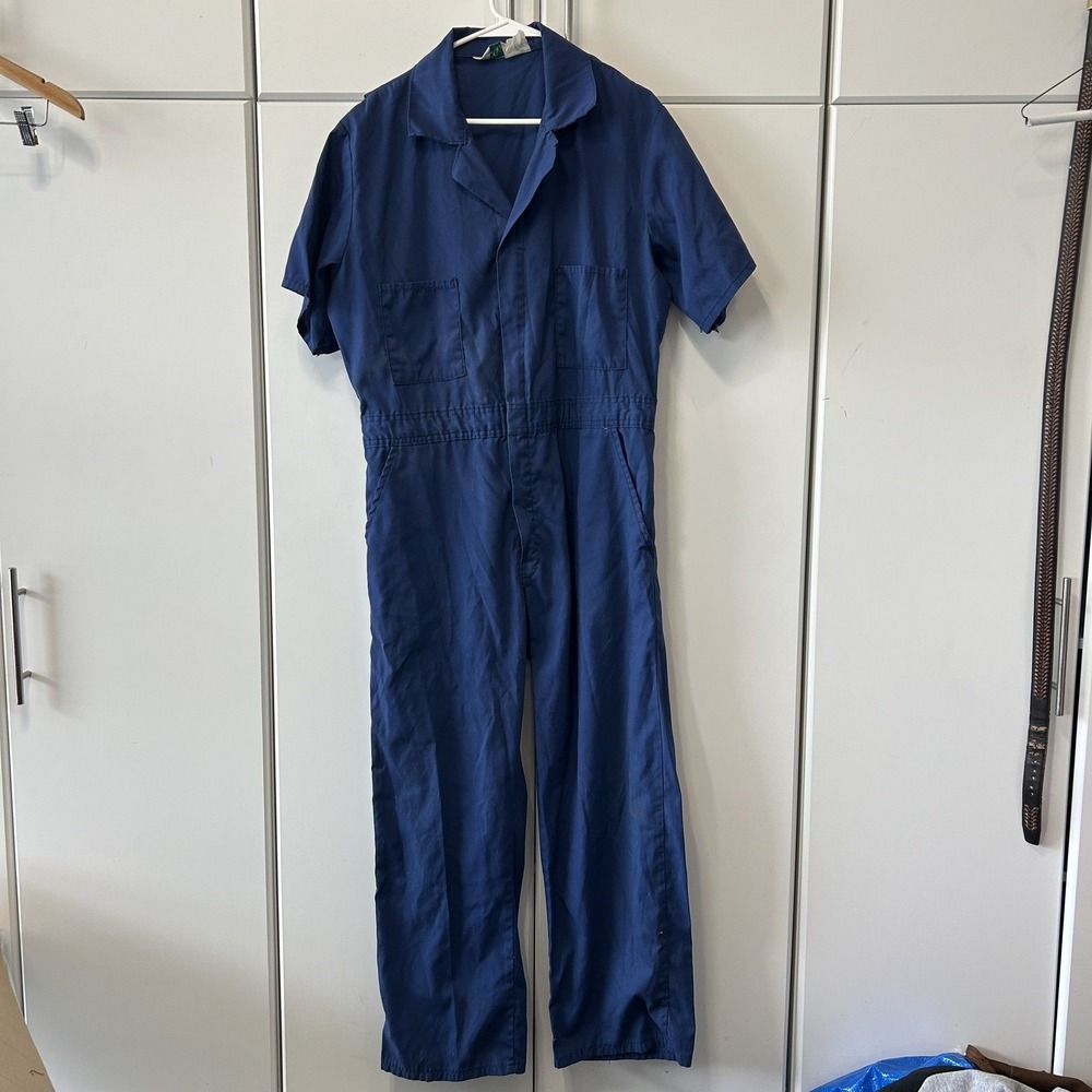 Vintage Key Mens Navy Blue Short Sleeve Workwear Coveralls Jumpsuit